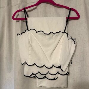 Vici White Scalloped Maxi Dress with Black Trim